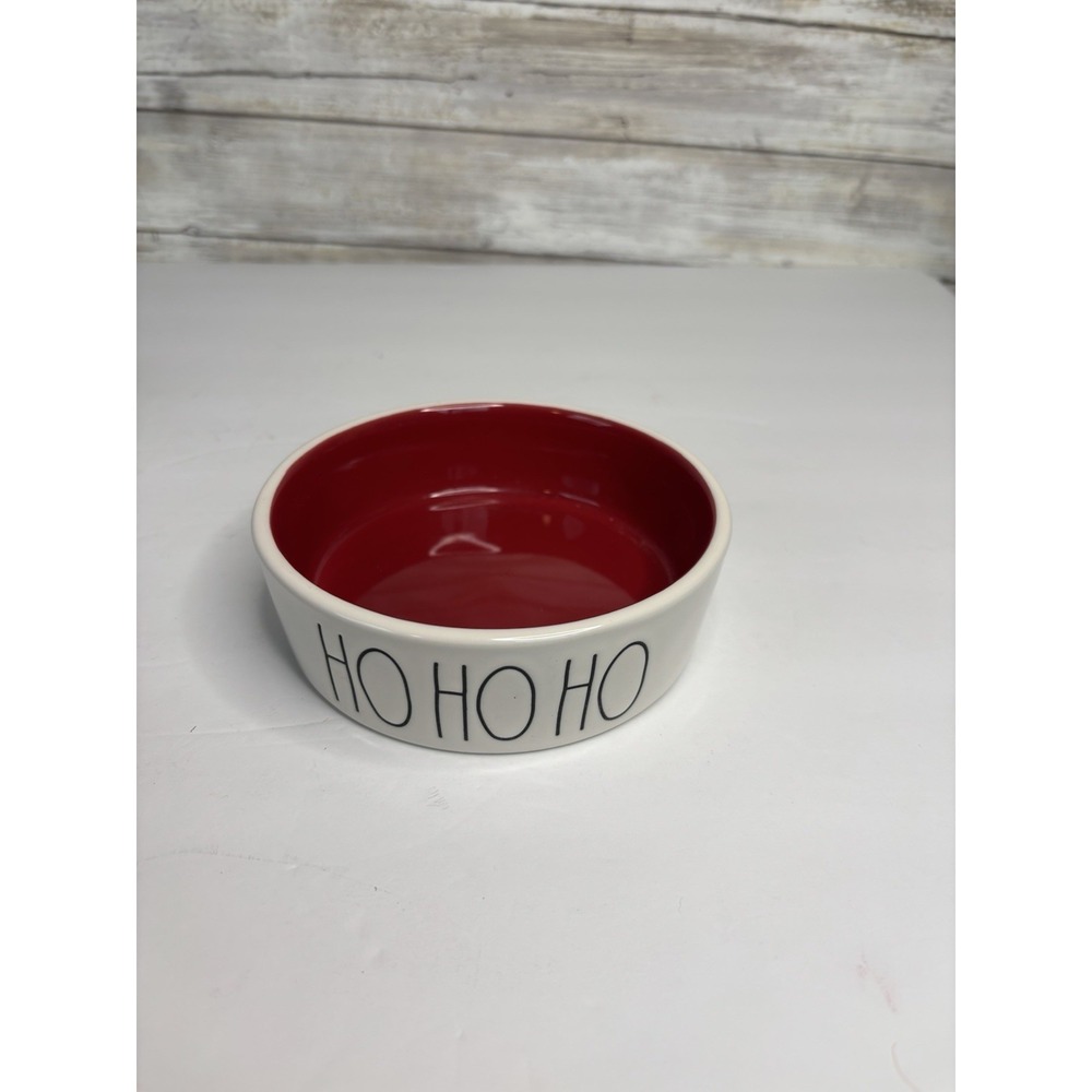 Rae Dunn Christmas "HO HO HO" Holiday Pet Cat Food Water Bowl Dish 5" Red
